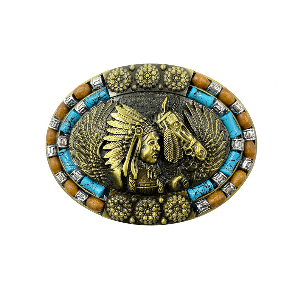 TOPACC Western Turquoise Indians Caballo Cinturón Hebilla Cobre/Bronce
