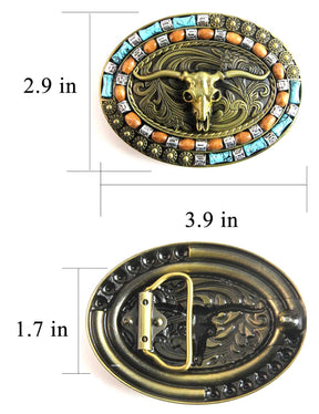 Fivela de cinto TOPACC Western turquesa LongHorn touro cobre/bronze