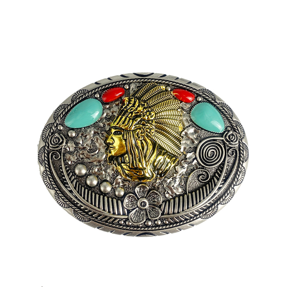 TOPACC Turquoise Indians Belt Buckle