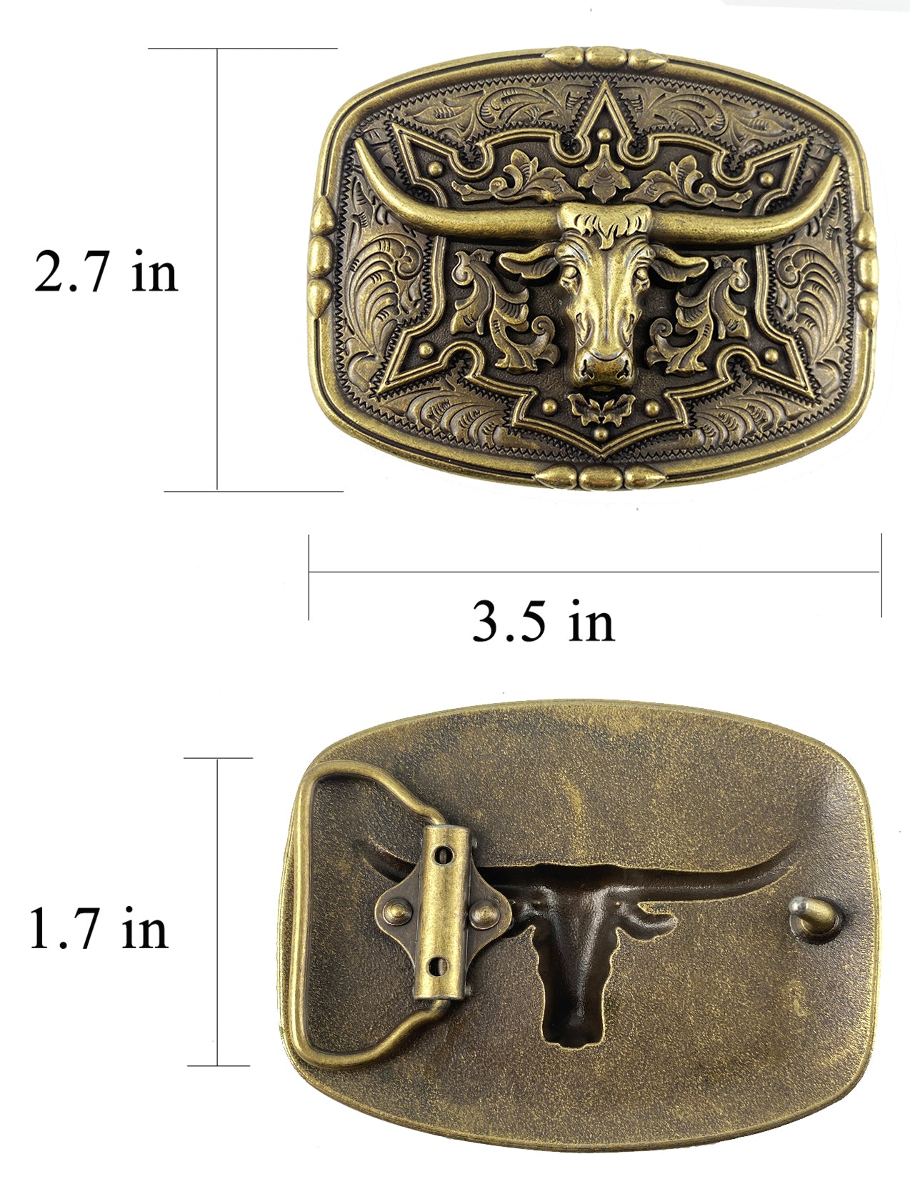 TOPACC Pattern Longhorn Bull Buckle Copper/Bronze