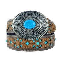 TOPACC Western Turquoise Belts - Oval Turquoise Buckle#2 Copper/Bronze