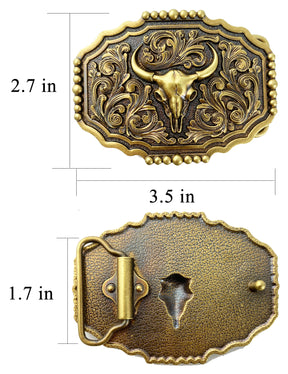 Hebilla de cinturón con patrón de vaca de toro Longhorn de cobre occidental TOPACC