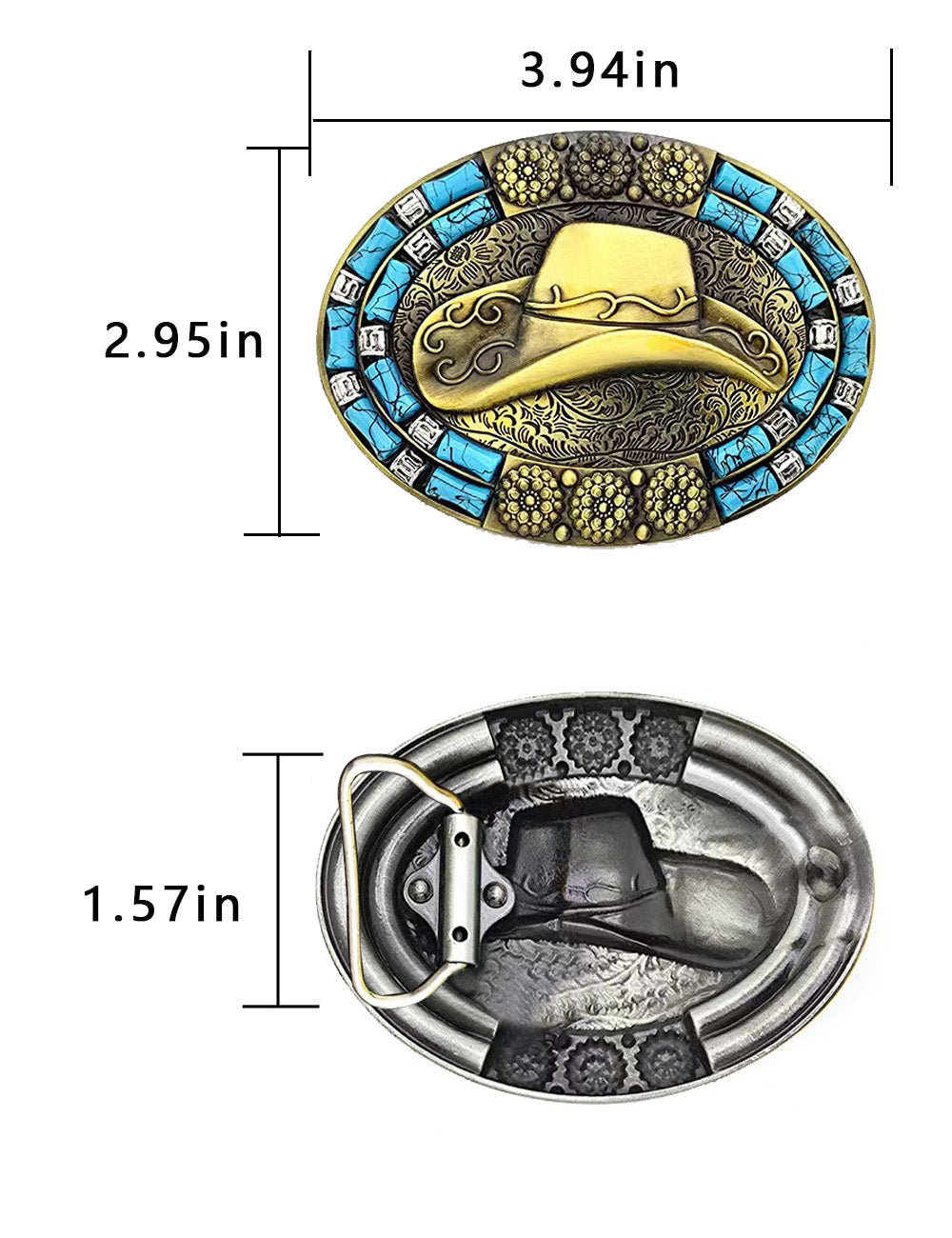 TOPACC Western Turquoise Oval Sombrero de vaquero Hebilla de cinturón Cobre/Bronce