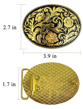 Hebilla con diseño de oro negro floral ovalado occidental TOPACC