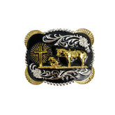 TOPACC 3D Rectangle Western Cowboy Horse Prayer Cross Belt Buckle Black Gold/Bronze