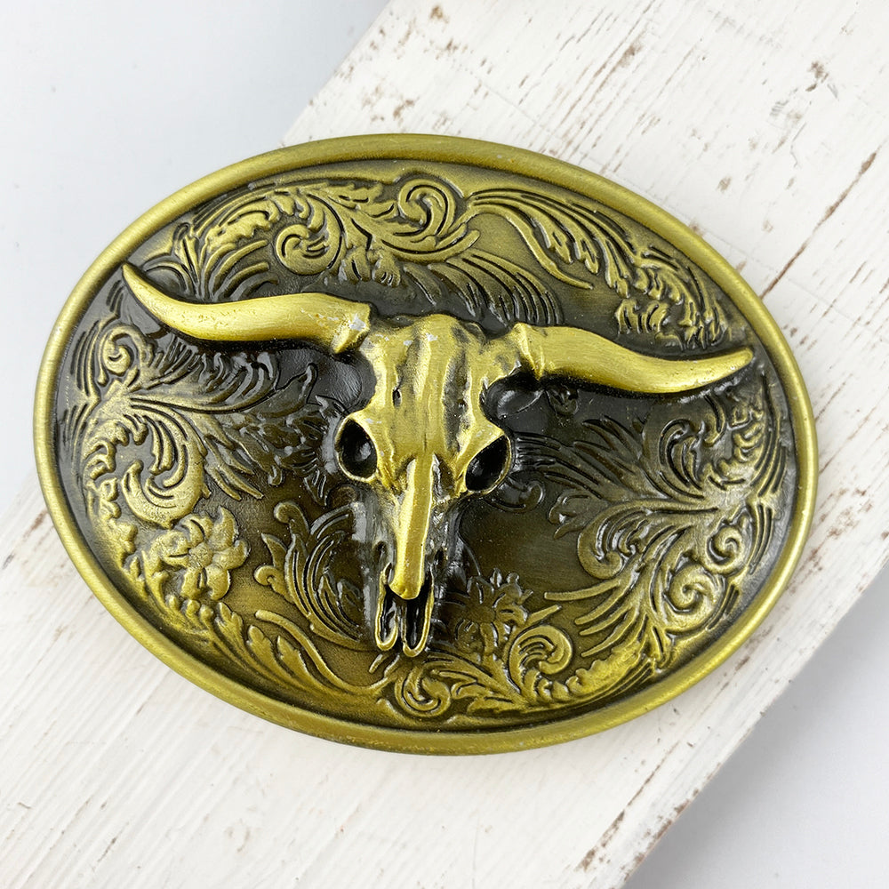TOPACC Western Longhorn Cow Bull Belt Buckle Copper/Bronze