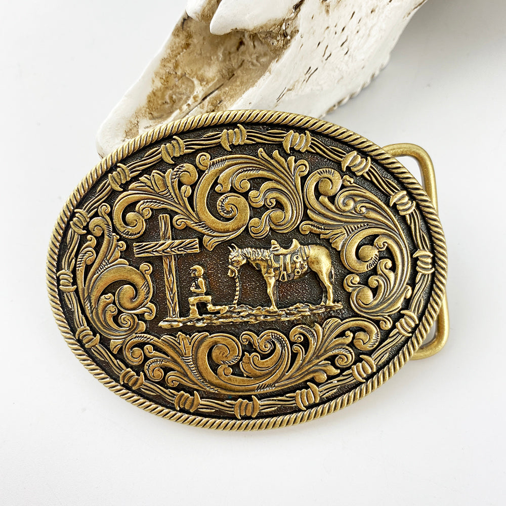 TOPACC Western Cross Horse Cowboy Cowgirl Belt Buckle Copper/Bronze