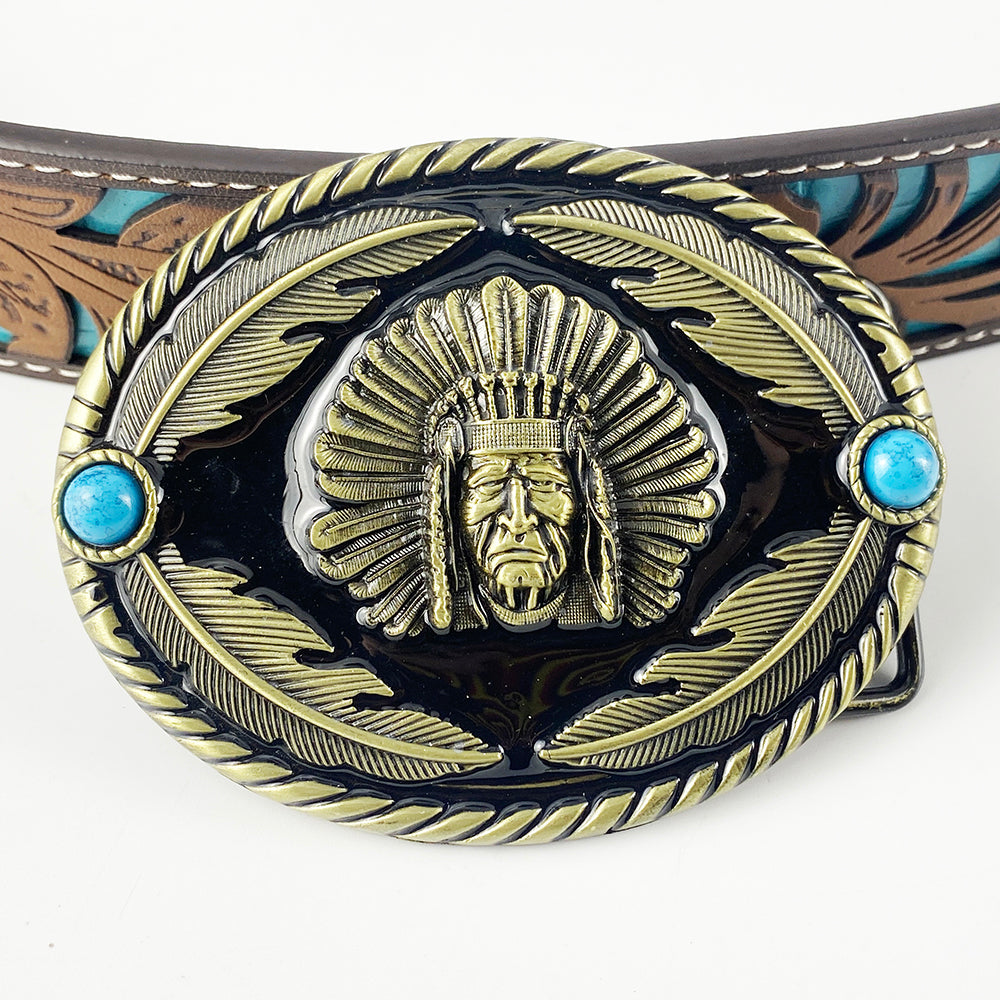 TOPACC Western Turquoise Belts - Indians Belt Buckle Copper/Bronze