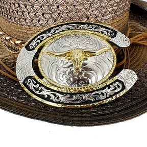 TOPACC Two Tone Horseshoe Longhorn Bull Buckle