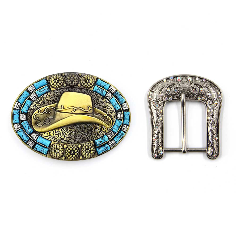 TOPACC Western Turquoise Belts - Cowboy Hat Belt Buckle Copper/Bronze