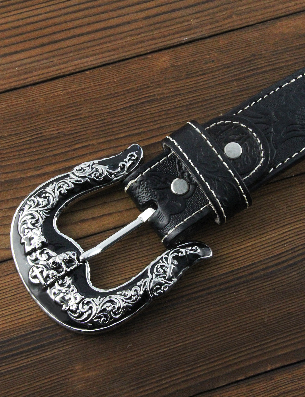 TOPACC Western Super Concho Horse Cross Sword Black Country Belts Genuine  Leather