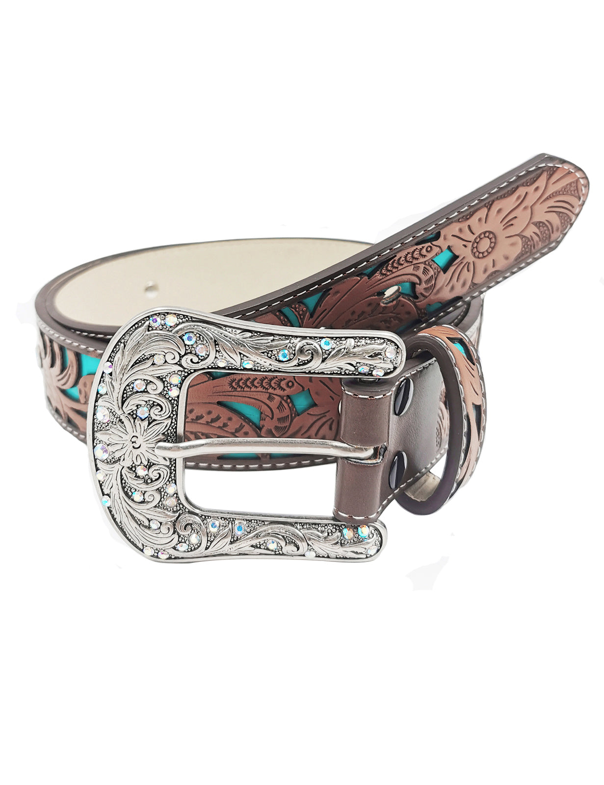 Topacc Western Turquoise Belts - Buckle with Block Longhorn(Free 1 Rhinestone Pin Buckle) / Fit waist:36-40in(91-101cm)