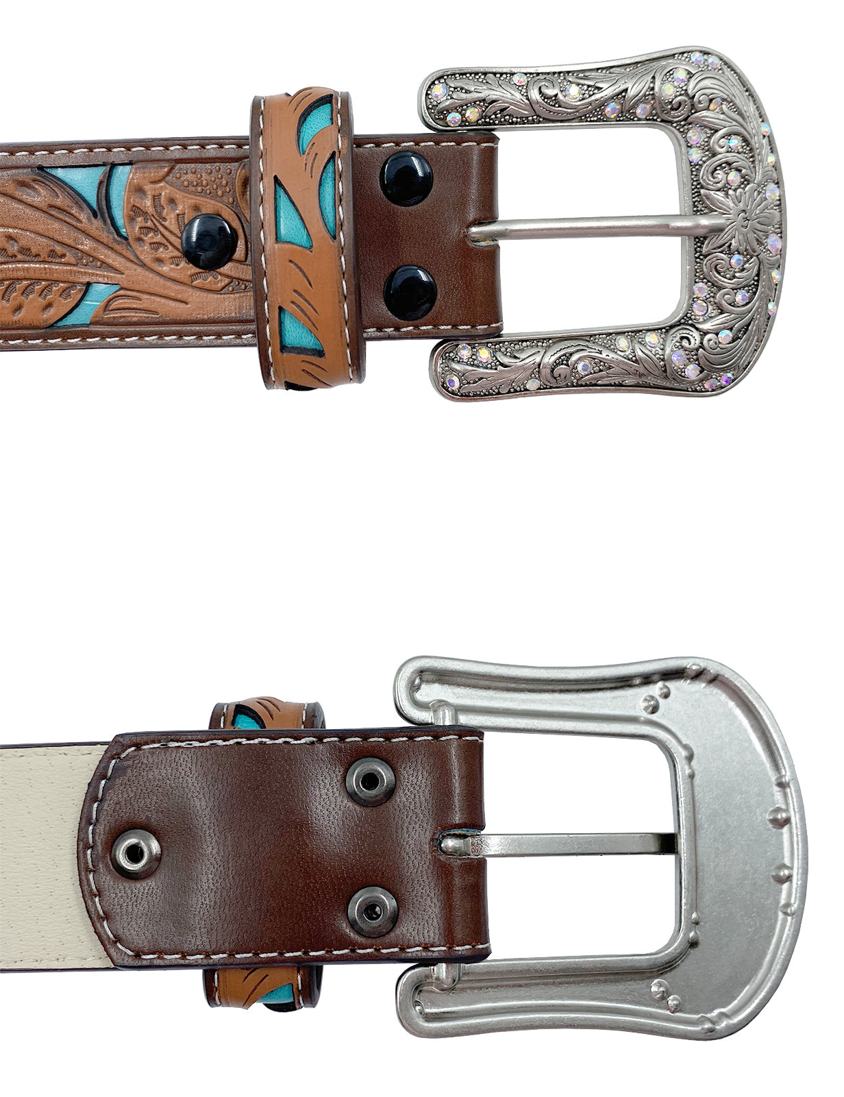 TOPACC Western Turquoise Belts - Copper Longhorn Cow Pattern Belt Buckle