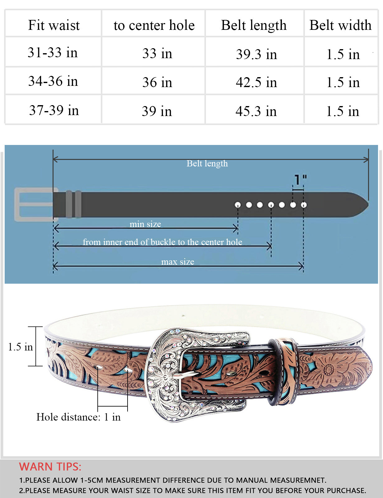 TOPACC Western Turquoise Cinturones para Mujeres Hombres Cowgirl Cowboy Country Fashion Belt para Jeans Pantalones Niñas